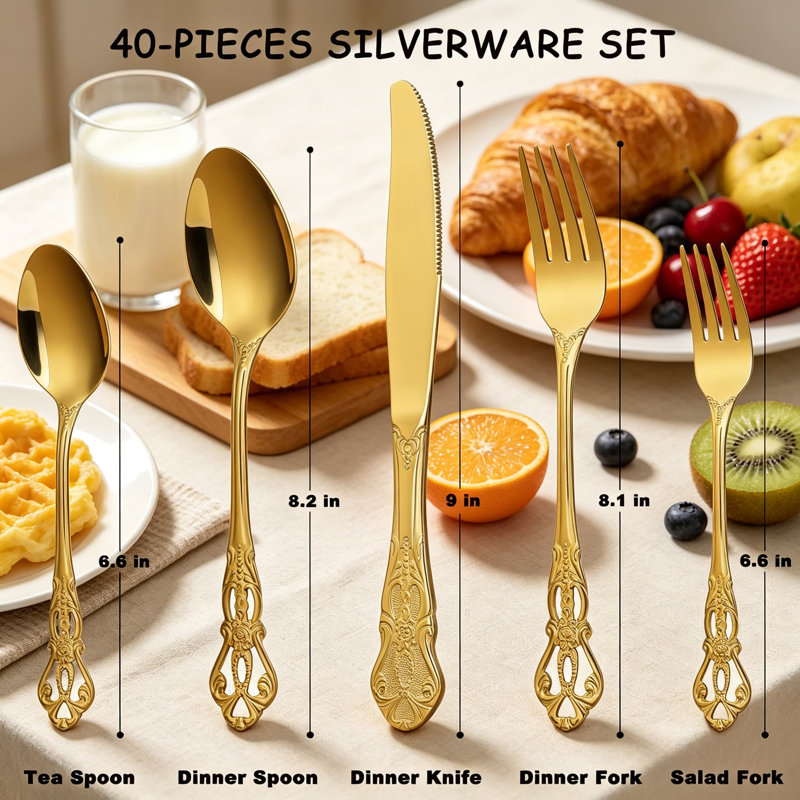 Ensemble de couverts 40 pièces pour 8 personnes en acier inoxydable Royal Retro
