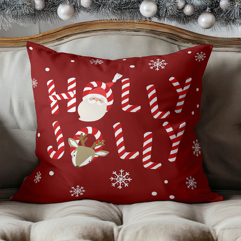 Coussin Holly Jolly, Rouge, Carré 16 po