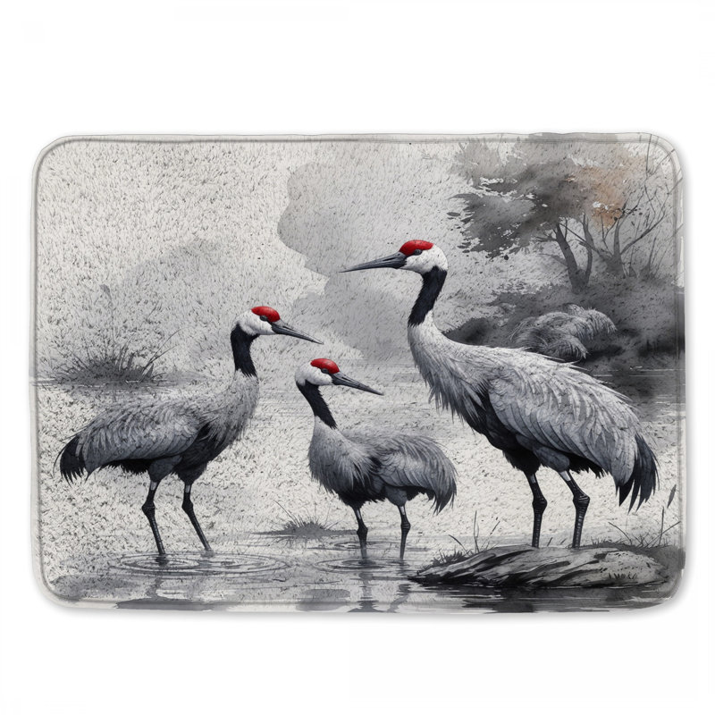 Tapis de bain Cranes In Watercolor, L 34 po x L 21 po