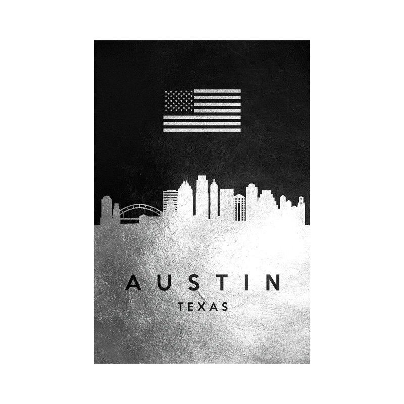 Austin Texas Silver Skyline 1 Piece Wrapped Canvas Wall Art, 66.04 cm H x 45.72 cm W x 3.175 cm D
