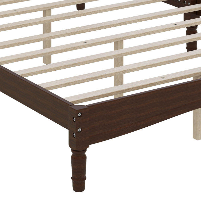 Base de lit double en bois avec tête de lit en forme de gourde, lit plateforme double avec support en lattes de bois, lit plateforme de style rétro
