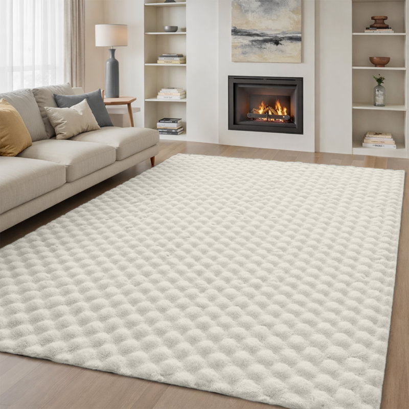 Modern 3D Bubble Texture Faux Fur Rug, 80 cm x 150 cm, Cream