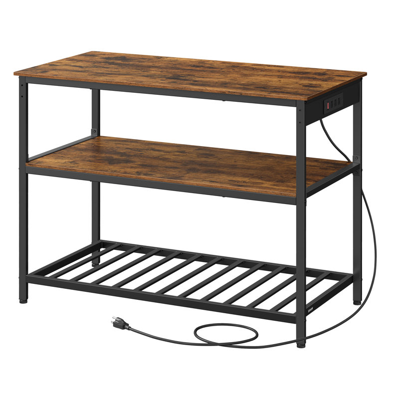 Kitchen Island with 3 Shelves, 47.2 Inches Width Kitchen Shelf with Power Strip, Rustic Brown/Black