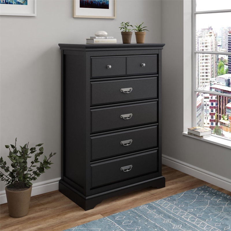 Delandre 87.4cm W 5 - Drawer Chest of Drawers, Black