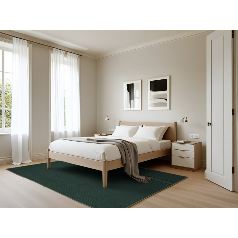 Machine Washable Solid Green Area Rug, Rectangle 5' x 7'