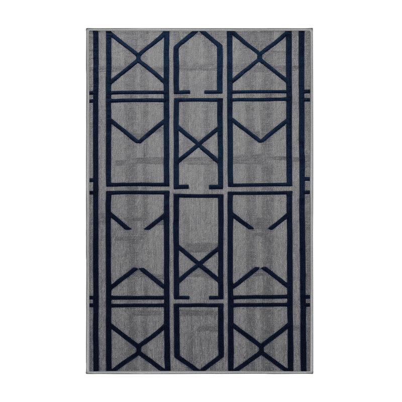 Machine Washable Trellis Gray Area Rug, Rectangle 4' x 6'