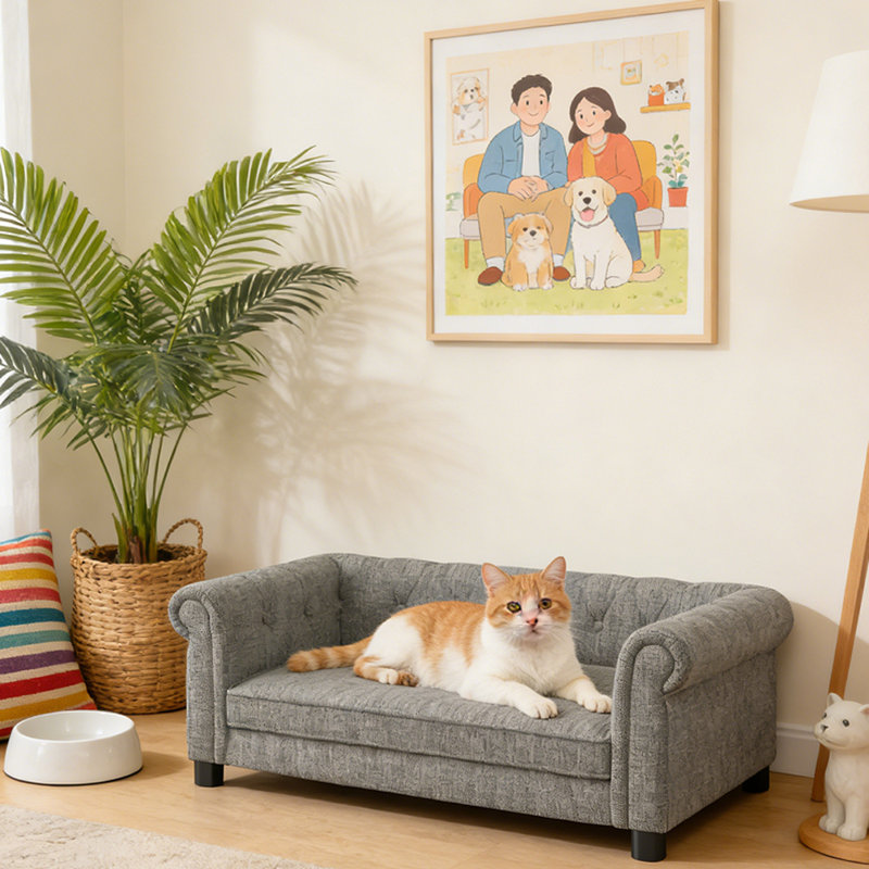 Durable Elevated Dog Sofa Bed, Light Gray
