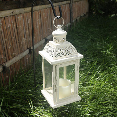 Lanterne suspendue 14,4 po à l'intérieur, lanterne suspendue à l'extérieur, grande lanterne décorative rétro avec verre transparent, bougeoir en métal pour la maison, la table, le patio, le mariage campagnard rustique, Noël