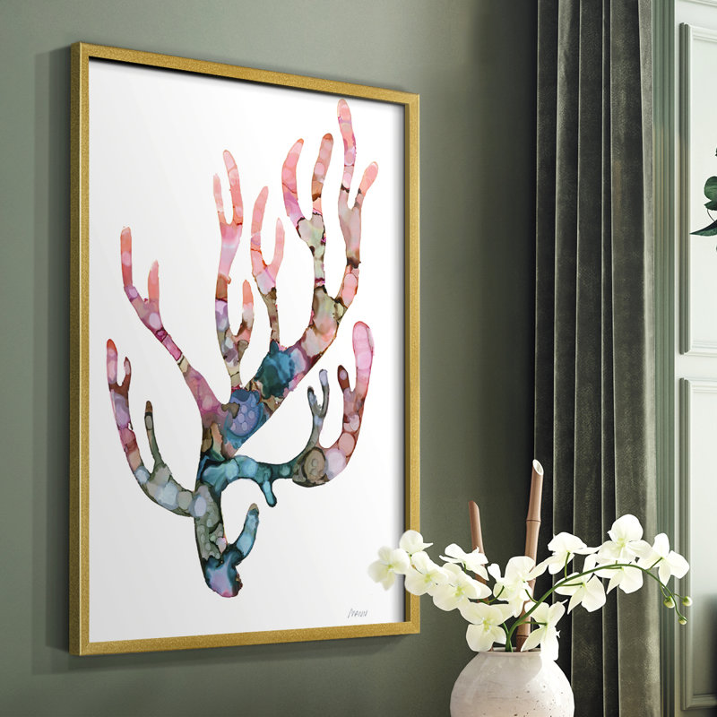 Sea Coral II, reproduction encadrée - bois massif, Encadrement doré, H 28 po x l 22 po