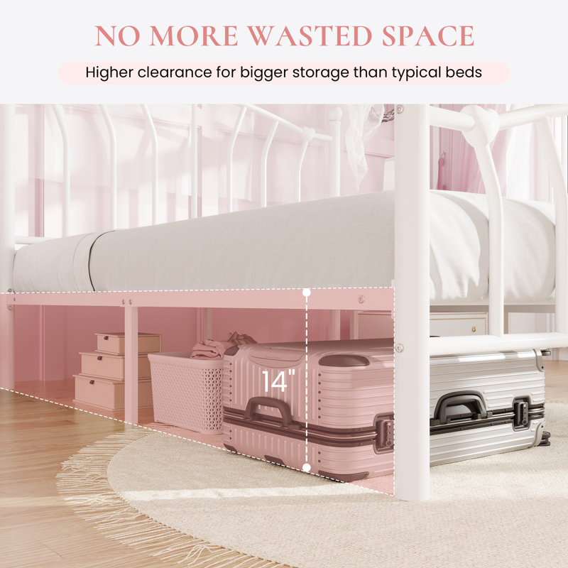 Metal Platform Bed Frame With Headboard And Footboard，Heart & Ball Finials，No Box Spring Needed,12.6" Under-Bed Storage，Easy Assembly