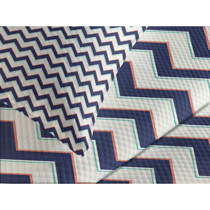 Ambesonne Zig Zag Bedspread Set Geometric Retro Funky Multicolor, Queen Coverlet/Bedspread + 2 Standard Shams