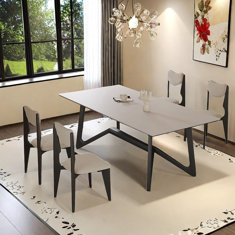 French vintage simple rectangular dining table set, 29.5"H x 55.1"L x 31.5"W