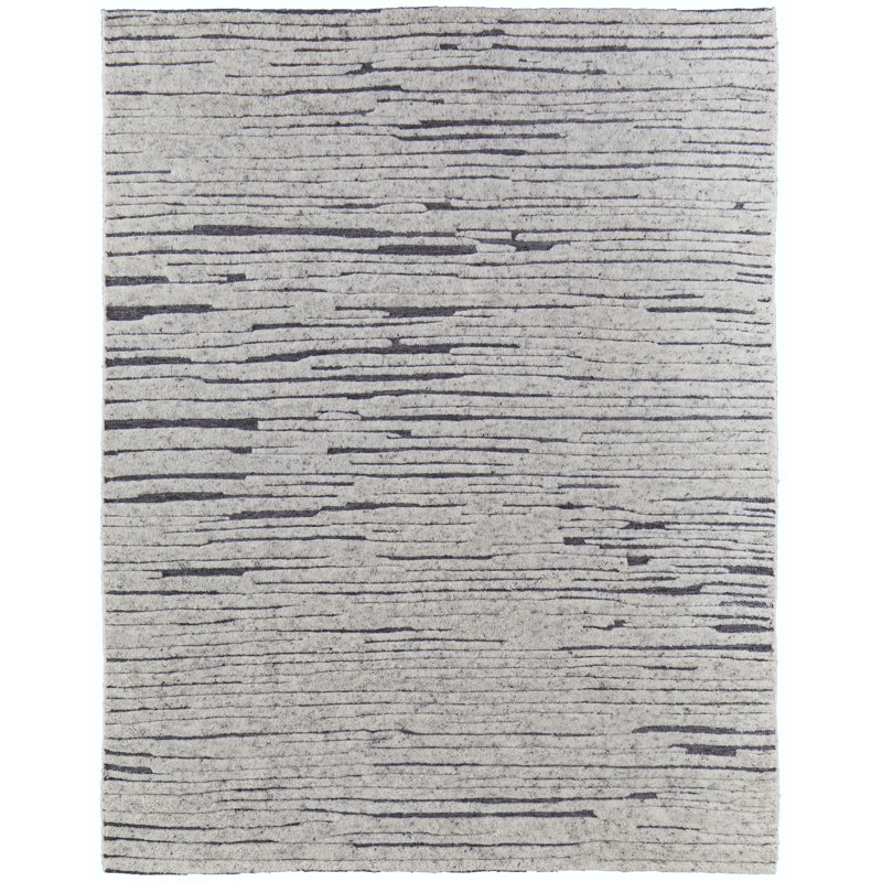 Broadfield Striped Hand-Knotted Wool Area Rug in Ivory, Rectangle 8'6" x 11'6"