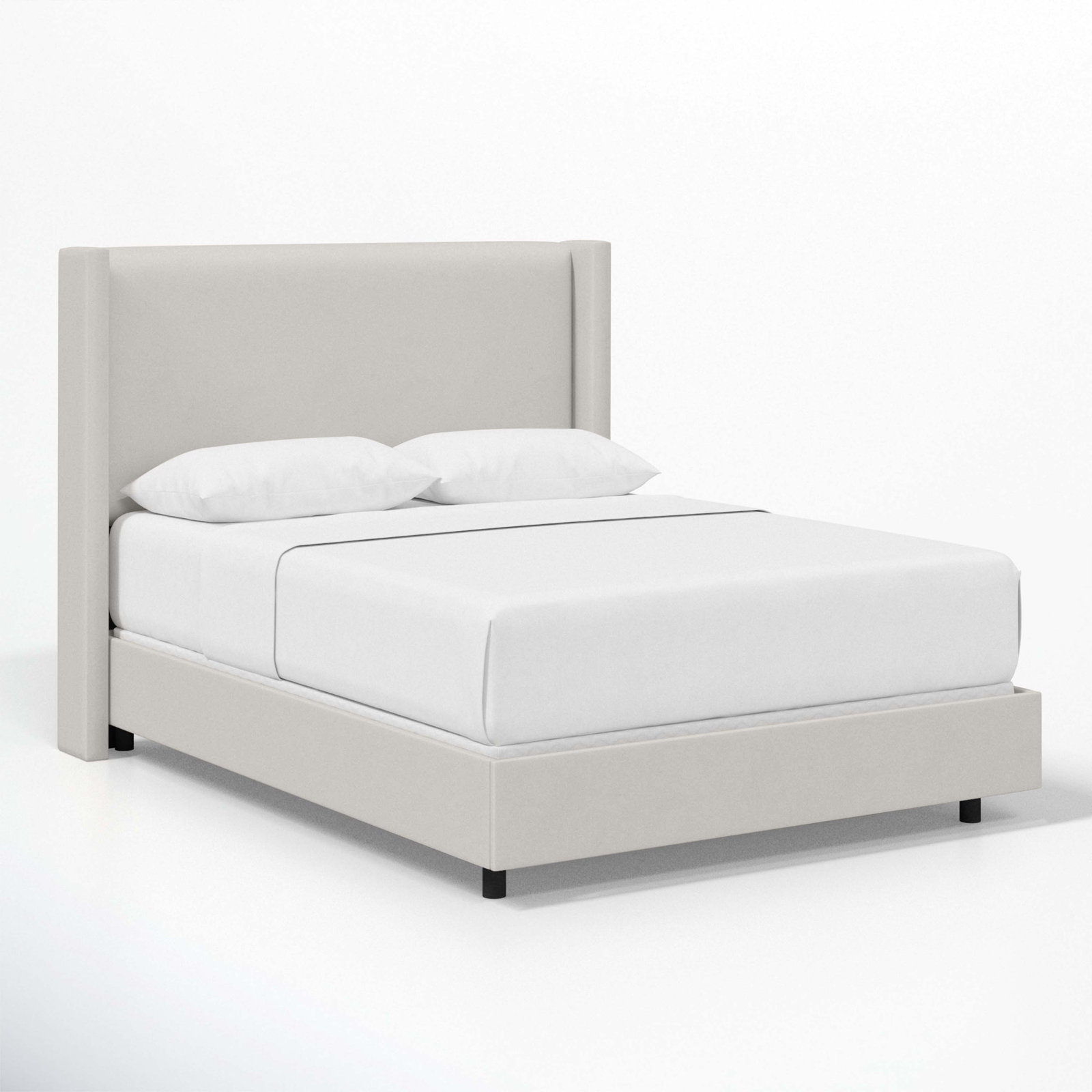 Hanson Linen Upholstered Wingback Bed, King, Bella Light Gray Performance Velvet