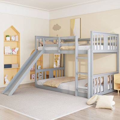 Lit simple superposé au-dessus d'un lit simple avec glissière et échelle, gris (Ancien SKU: LT000108AAE)