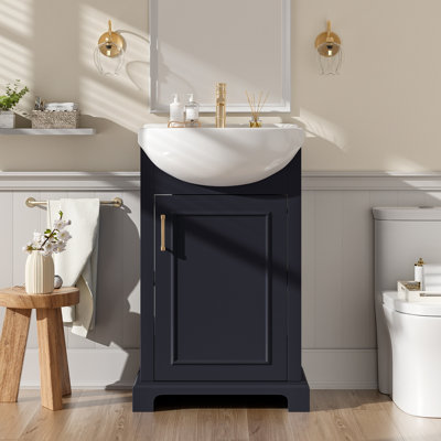 Meuble-lavabo de 50 cm (20 pouces) avec lavabo en céramique, ensemble meuble-lavabo simple sur pied avec porte à fermeture douce, lavabo en céramique bombée, style français