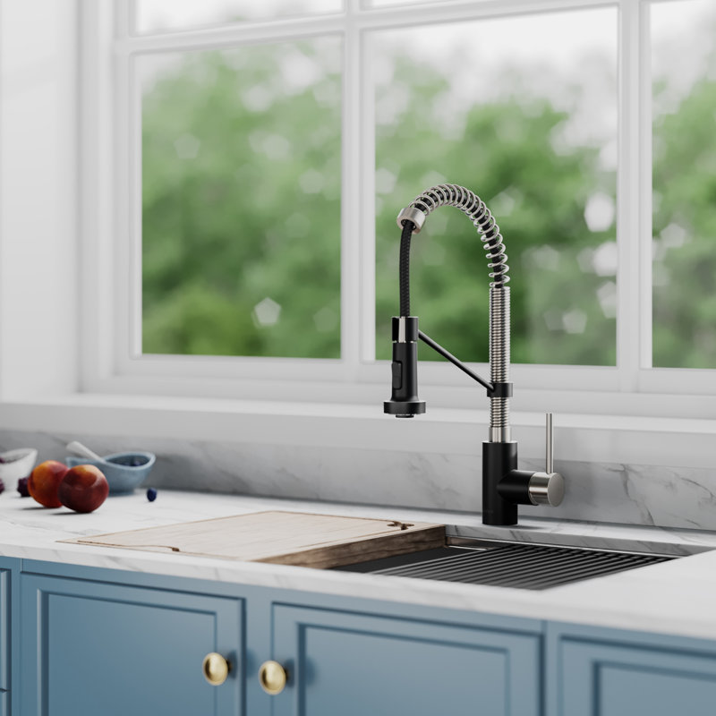 KRAUS Bolden Commercial Style 2-Function Single Handle Pull Down Kitchen Faucet, Matte Black