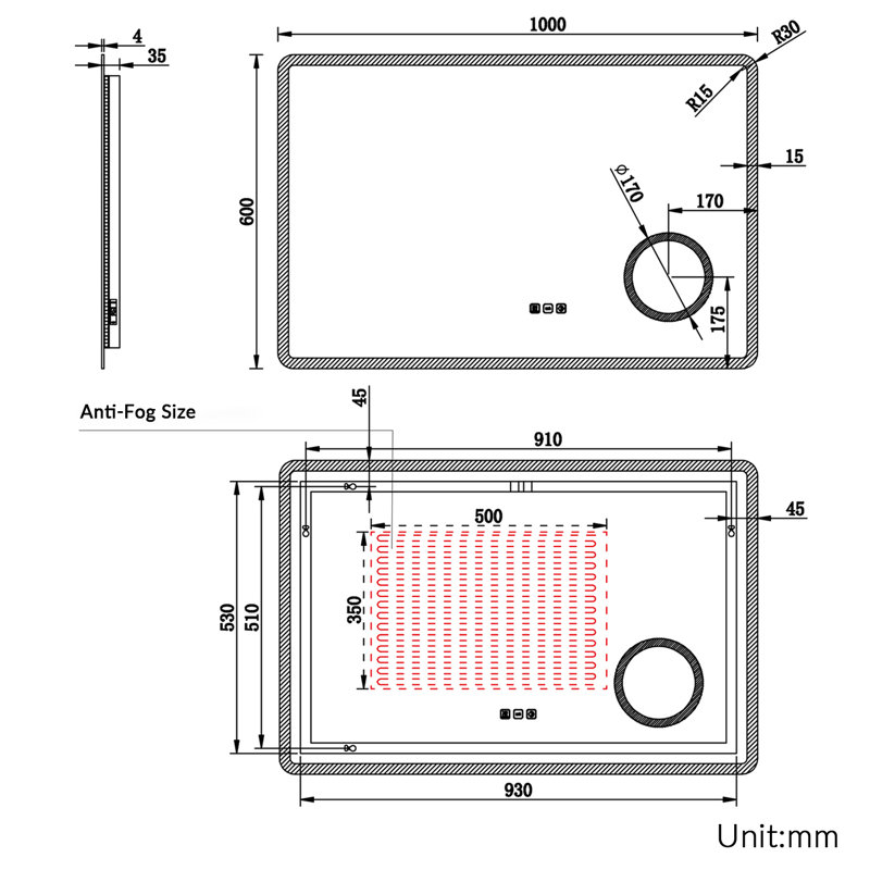 Aluminium Rectangle Mirror, 1400*800*35