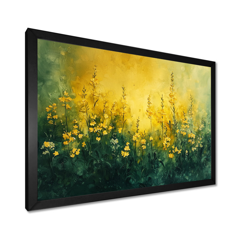 Fleurs dorées dorées, horizon verdâtre II - fleurs sauvages, art mural, Reproduction encadrée d'une seule photo, Noir