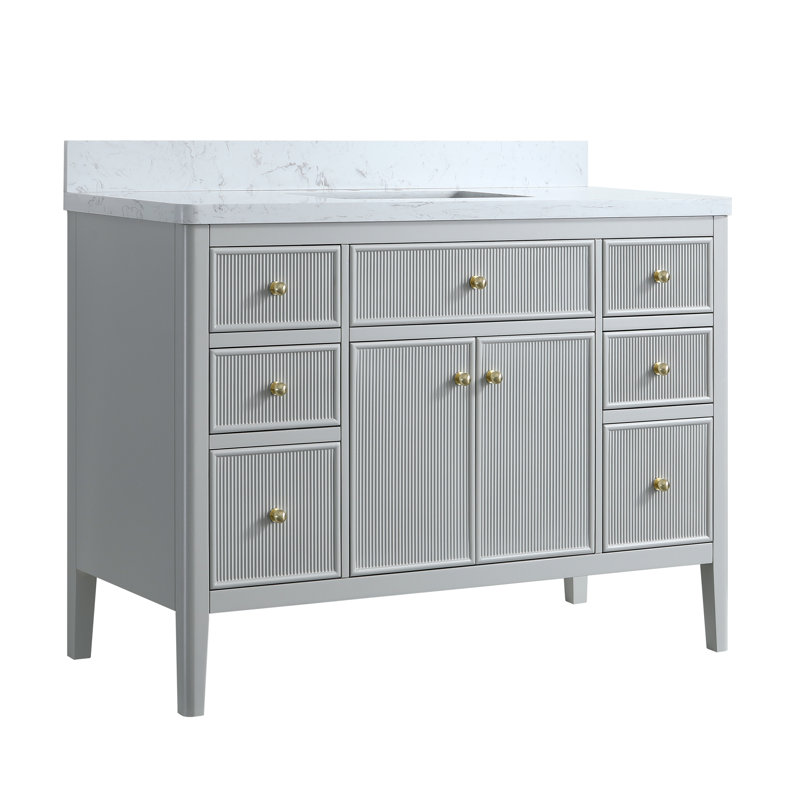 Collection ANDREA - Meuble-lavabo simple encastrable gris-blanc 48 po avec plateau en marbre de Carrare , Gris