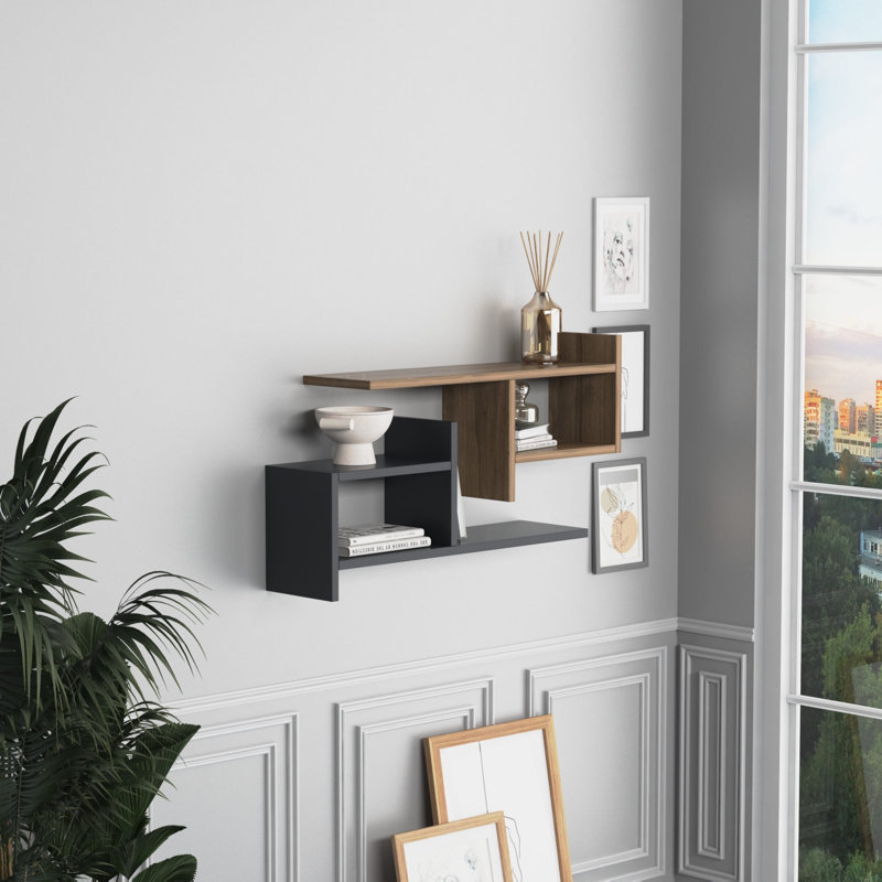 Tablette décorative 3 pièces Jaque, Anthracite / noyer