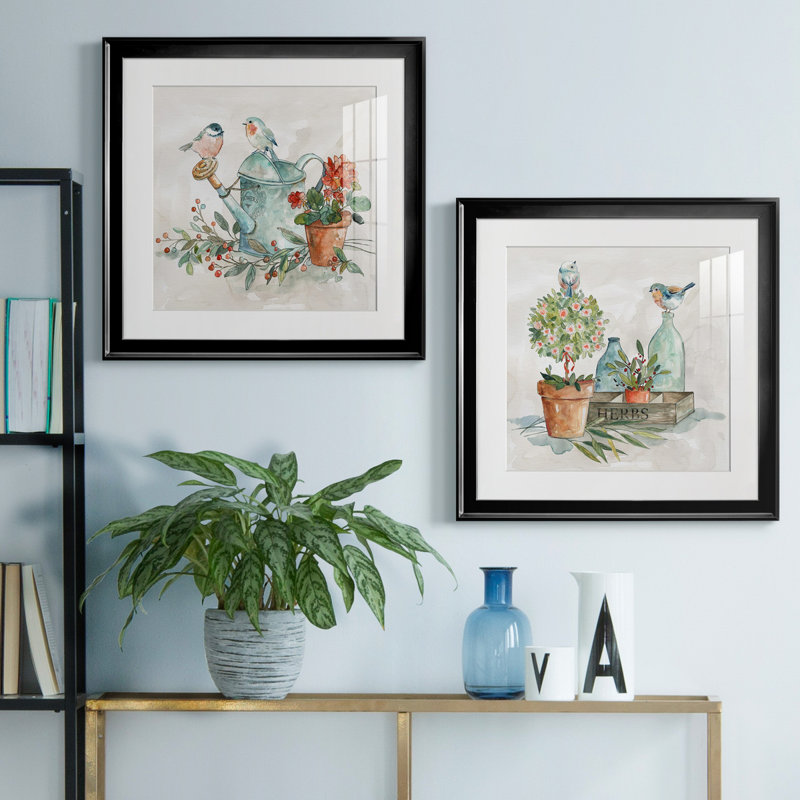 " Garden Glimpse I " 2 - Pieces, Black Framed, White, 18.5" H x 18.5" W x 1" D