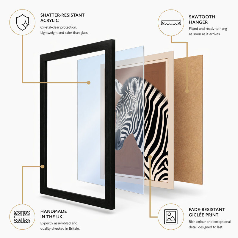 Zebra in Profile Modern - Framed Print, A2 - 59.4 x 42.0 cm, White