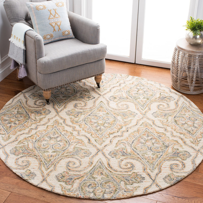 Prospe Hand Tufted Wool Floral Rug, Round 6'