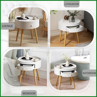18"H Modern Coffee Table with Storage Drawer &amp; Oak Legs - Space-Saving for Bedroom/Living Room, Easy to Clean