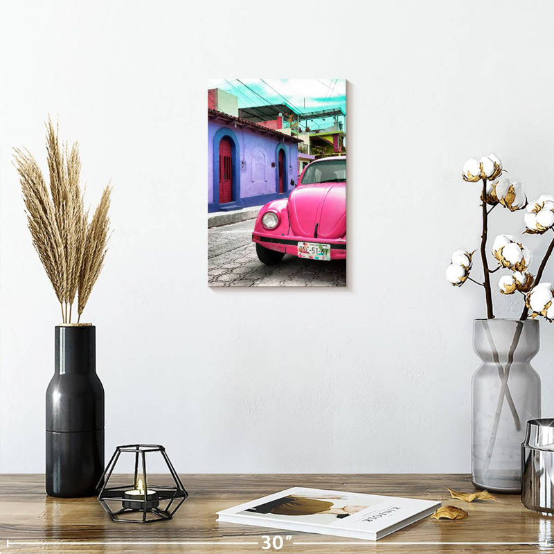 Voiture coccinelle Mehar rose, H 12 po x l 8 po