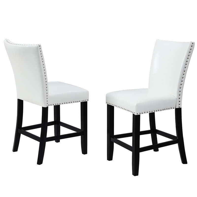 Chaises contemporaines à hauteur de comptoir, 2 pièces, blanc, style tapissier, moderne