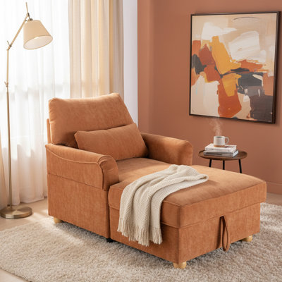 35" Comfy Chaise Lounge Chair Indoor With Storage, Oversized Adjustable Backrest Reading Chair, Upholstered Deep Seat Cloud Sofa Recliner For Bedroom, Living Room, Lounge