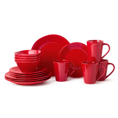 Certified International Berry Red Christmas 16pc Dinnerware Set, Stoneware Holiday Tableware Service For 4 With Plates, Mugs