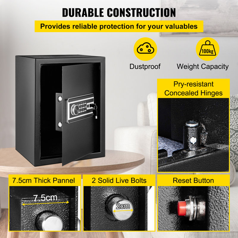 Safe Box, 2.1 CU.FT Fingerprint Safe Box for Money with 2 Keys & Digital Keypad, Q235 Steel Safe Box for Storing Cash, Watches in Home & Office & Hotel, Jewelry, Pistols, Documents