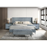 Northington Mavela Wide Wale Upholstery Bed, 2 Nightstands and Bench
