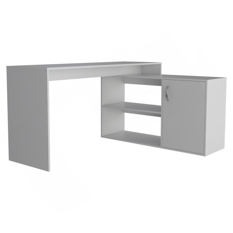 Bureau en L Desti, bureau, blanc, Blanc
