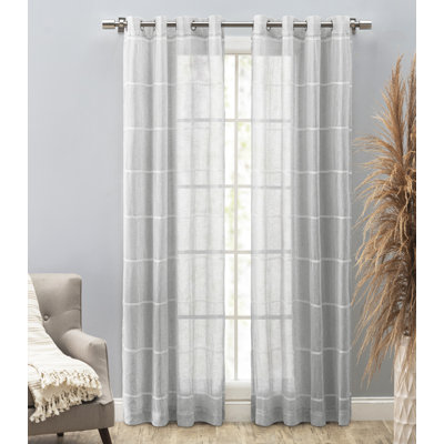 Mcdonell Premium Faux-Linen Striped Semi-Sheer Grommet Single Curtain Panel