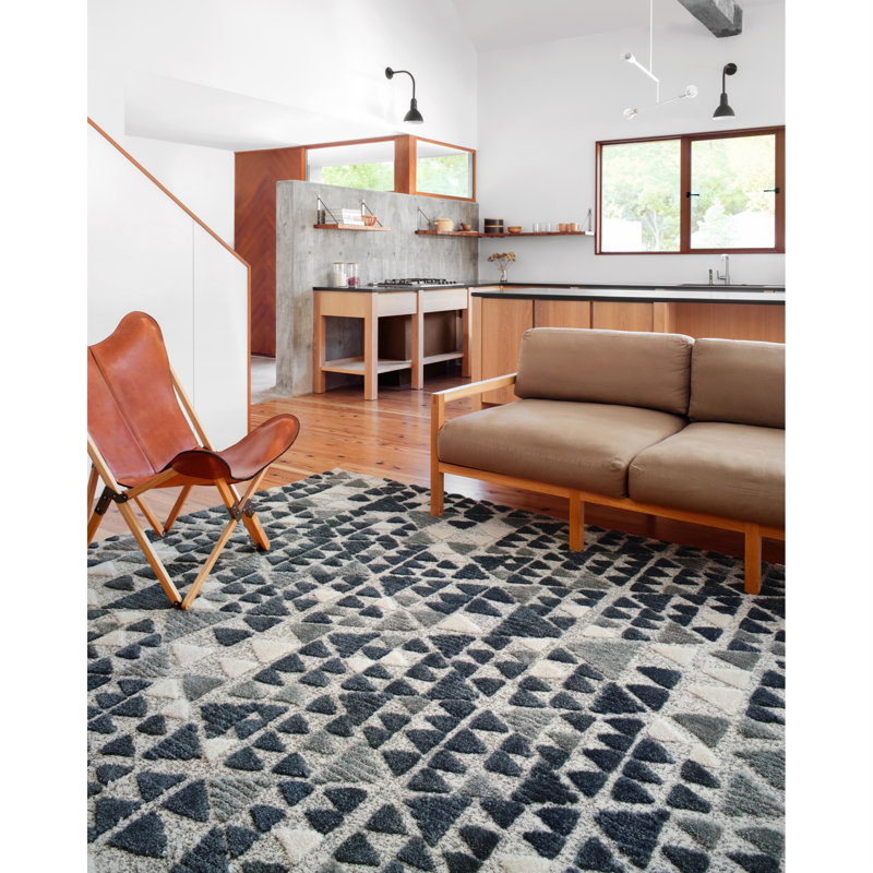 Bleu/gris tissé à la main à motif géométrique 1 pi 6 po x 1 pi 6 po tapis décoratif Mischa