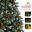 Arbre de Noël à charnières pré-décoré 9 pi avec 940 pointes givrées, 103 pommes de pin, 309 baies rouges, 600 lumières, base en métal pour les fêtes-252516331-252516324