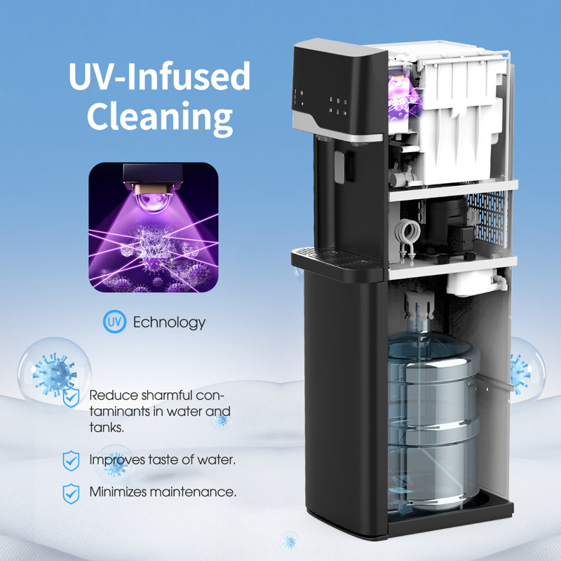 Ikt Self Cleaning Bottom Load Hot And Cold Water Cooler Dispenser With Ice Maker For 5 Gallon 22lbs Daily Capacity Black