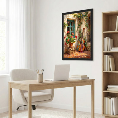 Art mural sur toile noir encadré pour le salon, la chambre à coucher, le bureau ou le vestibule - Décoration murale décorative avec jardin de guitare