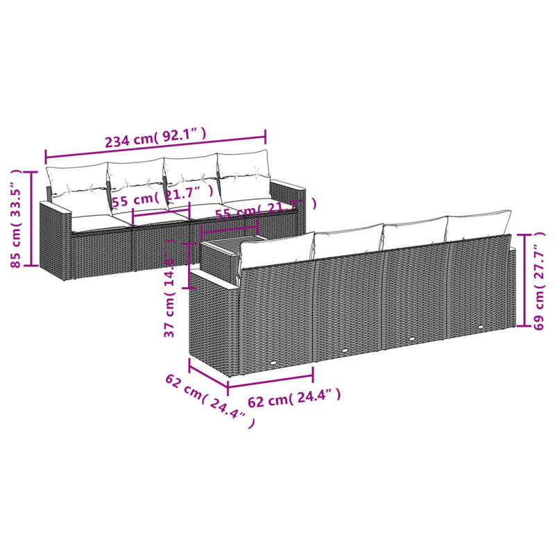 Ensemble de canapé de jardin modulaire en rotin PE 9 pièces Vidaxl