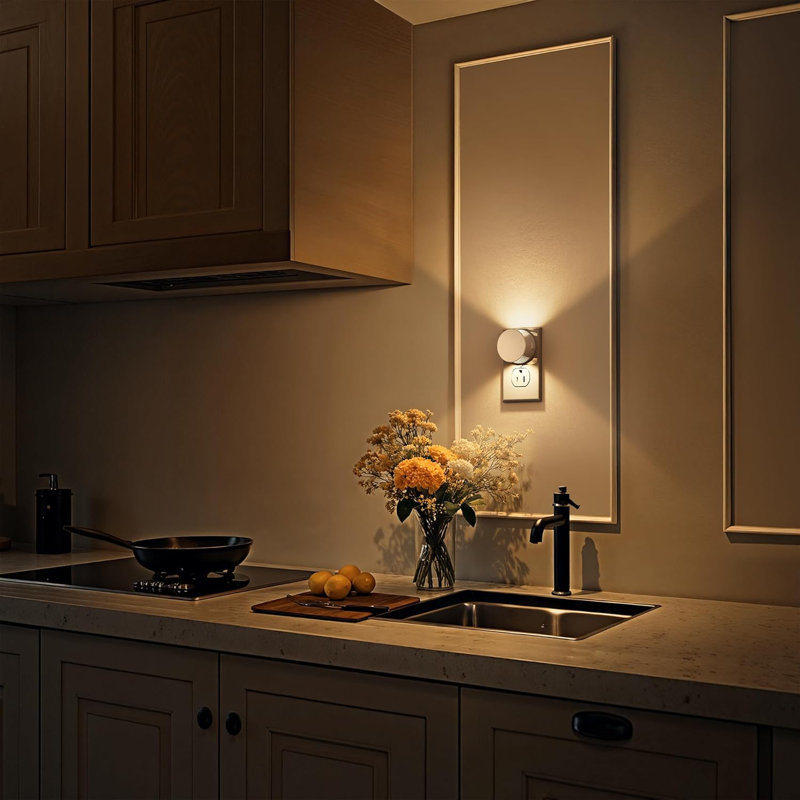 Cylinder Thin Gold Metal Plated Plug-In Night Light With Light Sensor, 5000K Daylight, Sliding