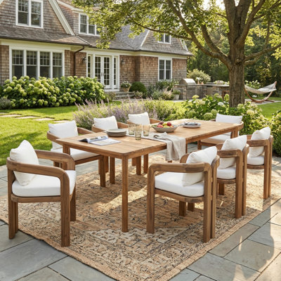 Nordby 8-Person Scandinavian Modern Sustainable Acacia Wood Outdoor Dining Set With Cushions