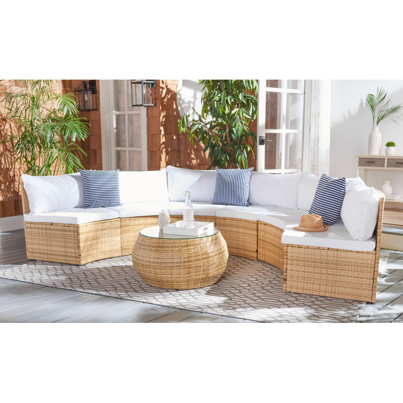 Cabble Wicker 6 - Person Patio Conversation Set with Cushions, Natural