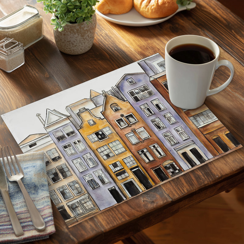 Amsterdam Houses Brown Polyester Placemat | Home Decor