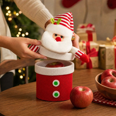 Décoration de Noël - Bocal à bonbons décoratif Père Noël, bonhomme de neige et renne - Boîte de rangement en tissu pour friandises de Noël - Décoration de table - Cadeau pour enfants