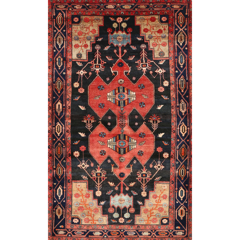 Tapis traditionnel noir / brun / rouge, Rectangle 5 pi x 7 pi