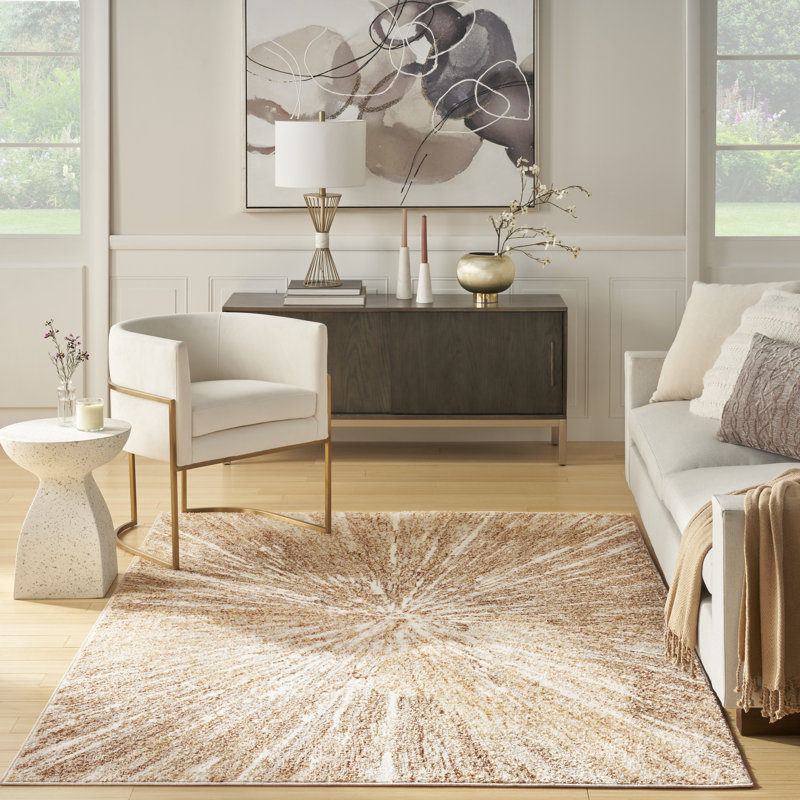 Ebern Designs Rhodes Ivory Gold Modern Indoor Rug, Rectangle 3'11" x 5'11"