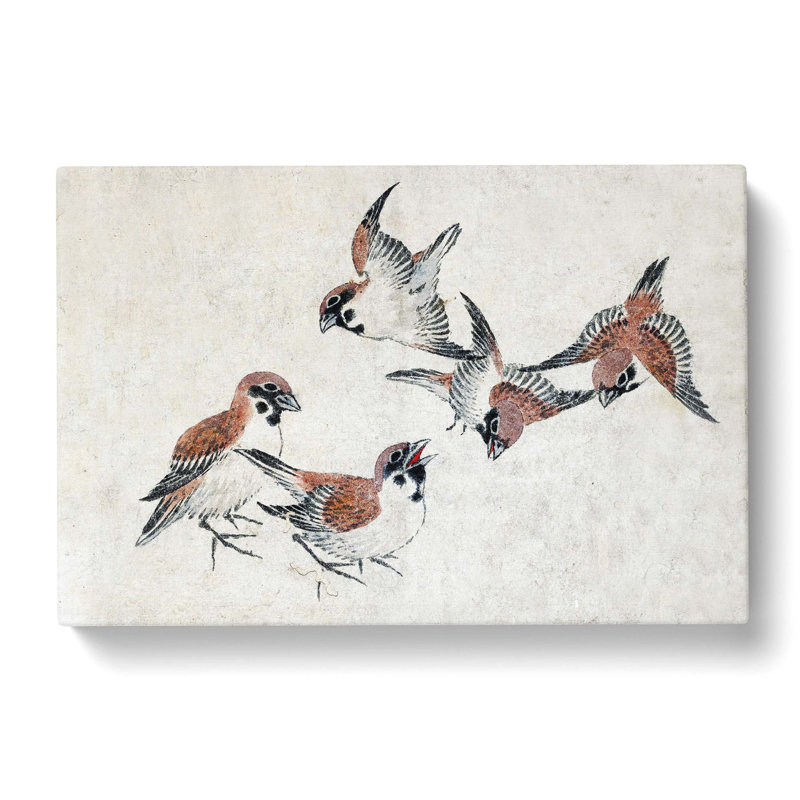 Five Birds by Katsushika Hokusai - Wrapped Canvas Painting, 35cm H x 50cm W x 3cm D